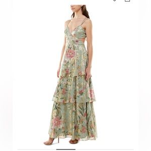 Sage green print tired dress by Crystal Doll.